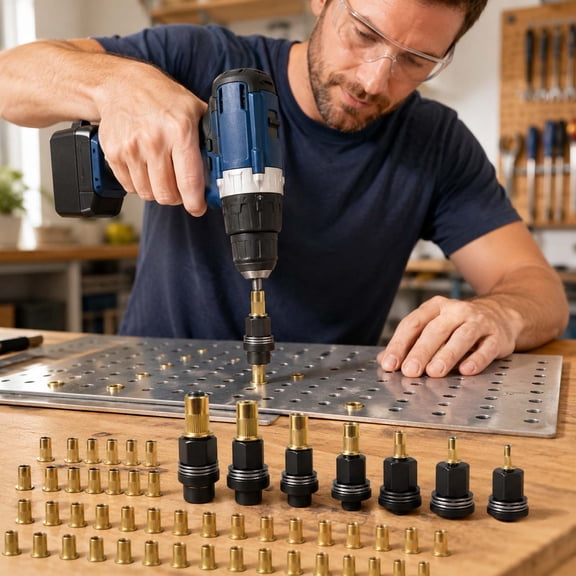 Rivet Nut Adapter Tool Set Brass Rivet Nuts Kit Threaded Insert Rivnut Tool With M3 M4 M5 M6 M8 Mandrels For Automotive Sheet Metal Construction Hardware Repair