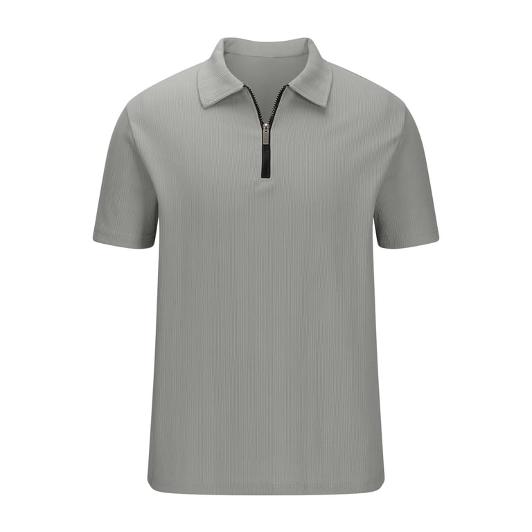 ohmzyzo Men's Zipper Polo Shirts Solid Color Classic Fit Tees