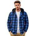 thumbnail image 2 of Lumtrix Flannel Shirt For Men Casual Long Sleeve Button Down Plaid Shirts Jackets Loose Drawstring Hooded Tops With Pocket Blue S, 2 of 6