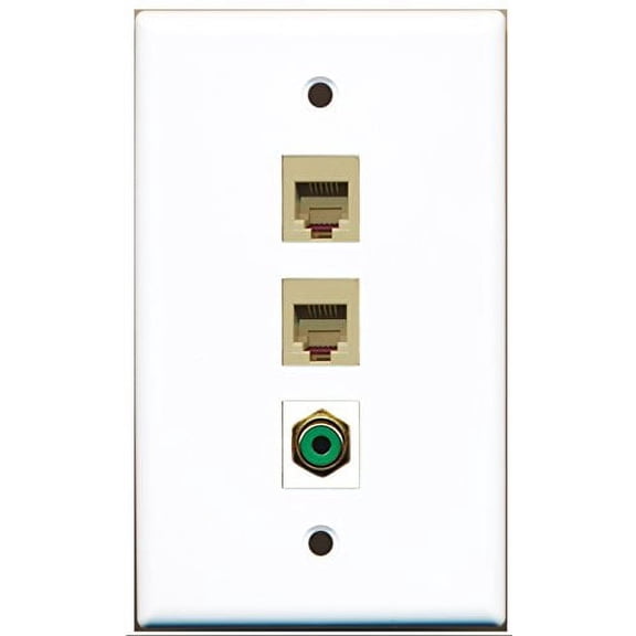 RiteAV - 1 Port RCA Green 2 Port Phone RJ11 RJ12 Beige Wall Plate