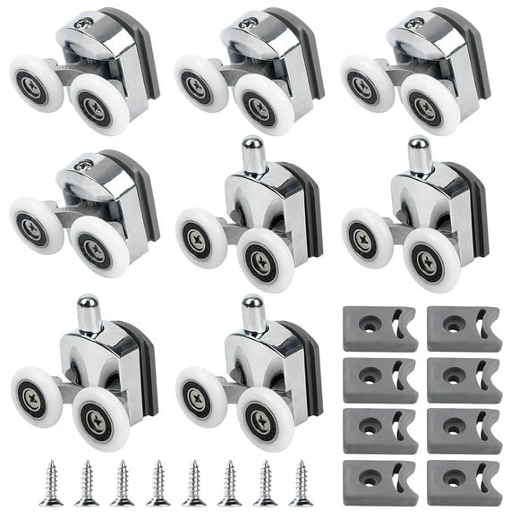 Curved shower door rollers, 8-piece glass shower door rollers, 23mm replacement shower door wheels with anti-collision block and chrome screws
