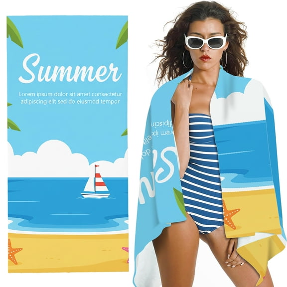 RKSupls Oversized Microfiber Beach Towel - Sunny Beach Vacation Frame Print, Suitable for Bathroom, beach, Soft Super Absorbent- 30x60 in