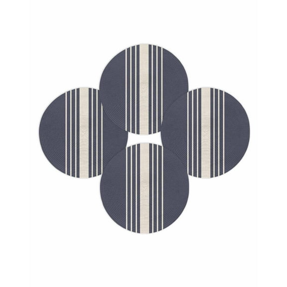 Round Placemats Set of 4 Blue Vertical Stripes Place Mats Washable Woven Placemat Classic Striped Linen Circle Braided Table Mat for Kitchen Dining Table Party Home Decor 15 Inch