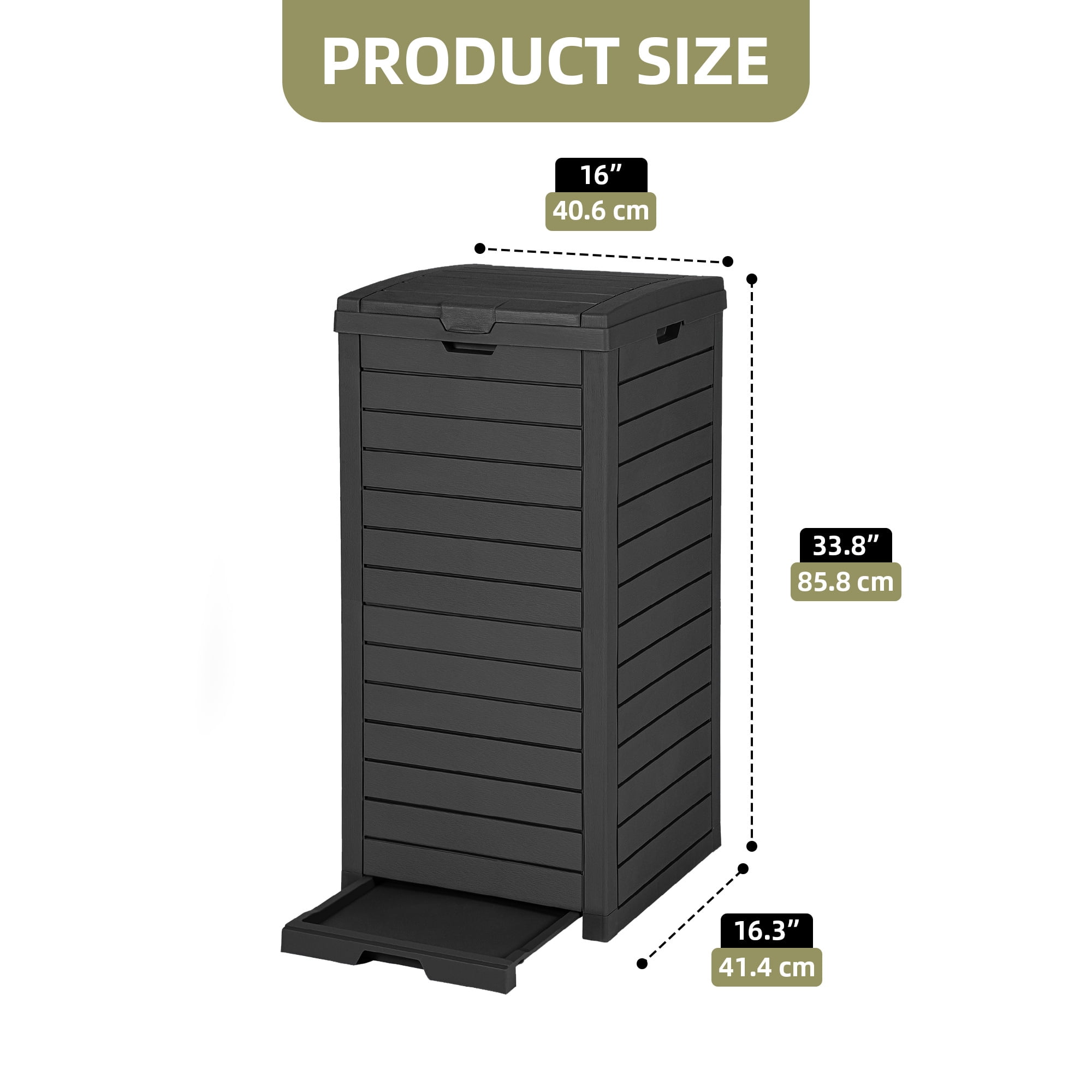 Uforic 31 Gallon Large Outdoor Trash Bin, Waterproof Resin Garbage Can with Lid & Drip Tray, Black Waste Container for Porch & Backyard