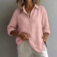 thumbnail image 2 of Linen Polo Shirts for Women Summer Blouses for Women Summer Linen Tops Loose Fit Tee Shirt Women Linen Clothing for Women Gauze Tunic Tops for Women Beach Vacation Tshirts,Pink,XL, 2 of 9