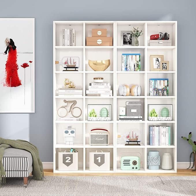 KIOOTTO 12-Cube Storage Organizer, 72" Tall Modern Bookcase and Display Shelf, Vertical or Horizontal Placement for Home Office & Living Room, White