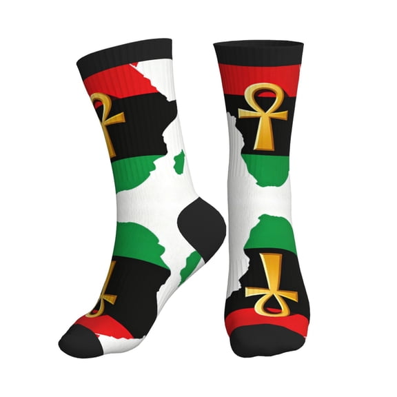 Men's Ankh African Colored Africa Novelty Athletic Socks Women's Digital Printing Funky Patterned Crew Socks