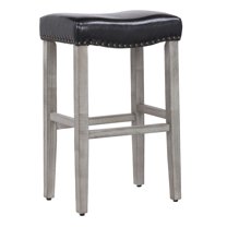 Costaelm Bulmon 29" Upholstered Bar Stool with Nail Head Trim, Gray/Leather