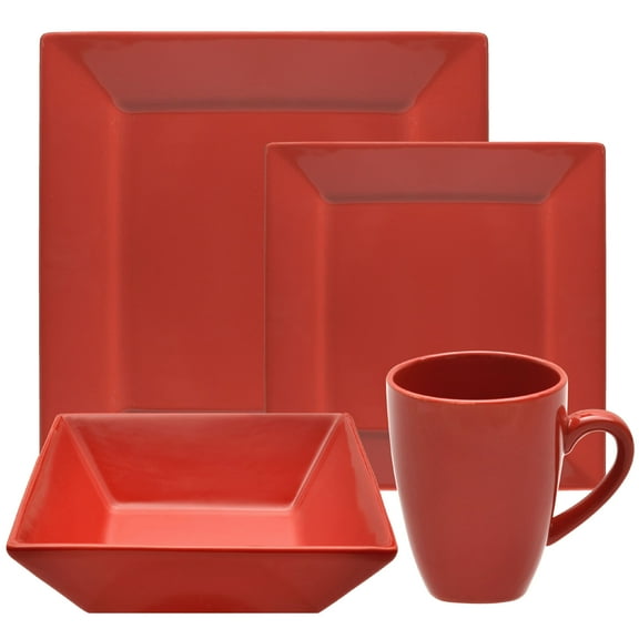 10 Strawberry Street Nova Square 16-Piece Stoneware Dinnerware Set, Red