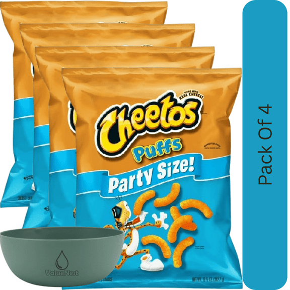 Cheetos Puffs Cheesy Party Size Snack Chips, 13.5 oz Bag With Olive Green Bowl By ValueNest