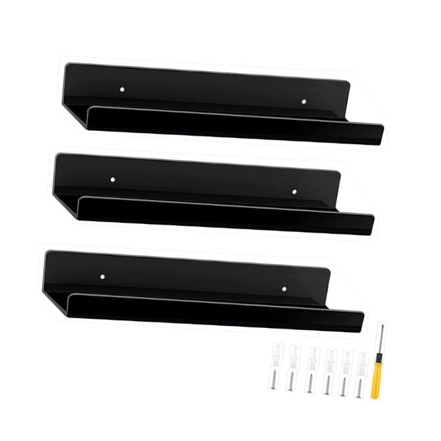 Estante organizador de baño, estante de pared acrílico montado, estante de cocina, ahorradores de espacio, estante flotante, estante de almacenamiento Negro 3 piezas.