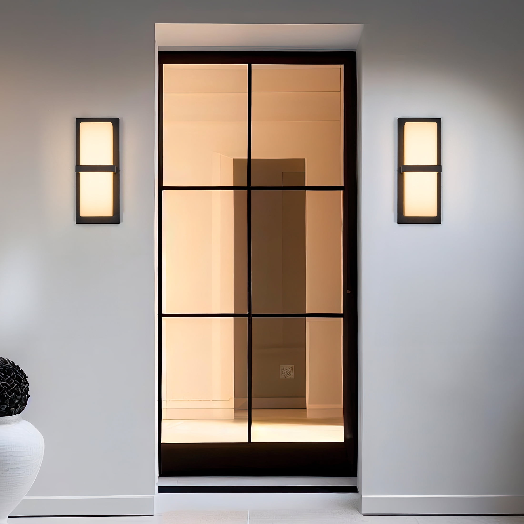 Maxxima LED Outdoor Wall Light, Black w/ Horizontal Bar & Frosted Lens, Modern Porch Light, 1000 Lumens, 5 CCT 2700K-5000K