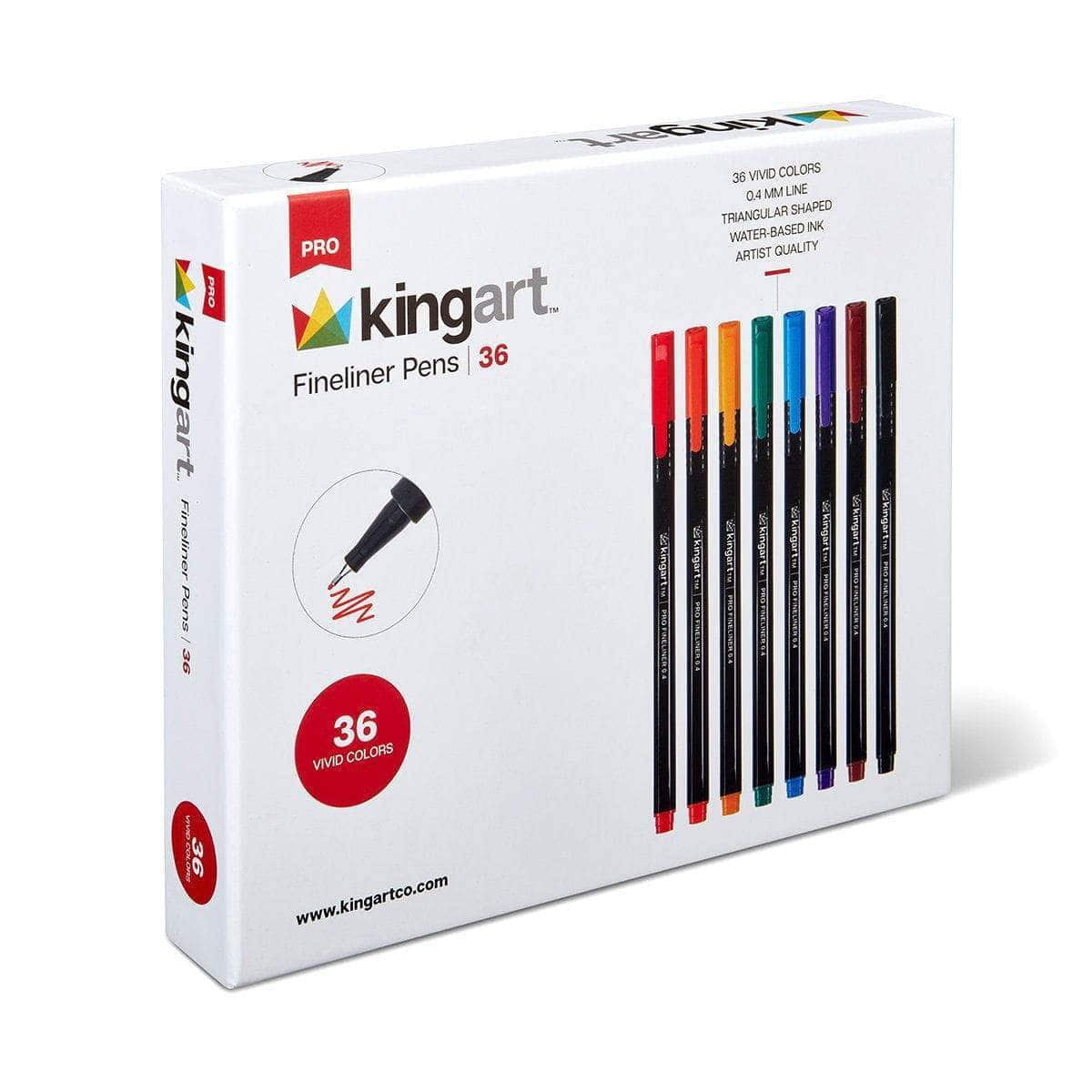 Kingart Pro Fineliner Pens, 0.4mm Line Width, Triangular Ergonomic Barrel, Set of 36 Unique Colors