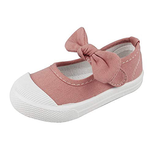 LACOFIA Girls School Canvas Sneakers Bowknot Flats Mary Jane Shoes for Toddler/Little Kid 
