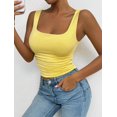 thumbnail image 2 of Women'S Summer Sleeveless Square Neck Tank Top Ruched Slim Fit Basic Vest Tops Yellow XS, 2 of 9