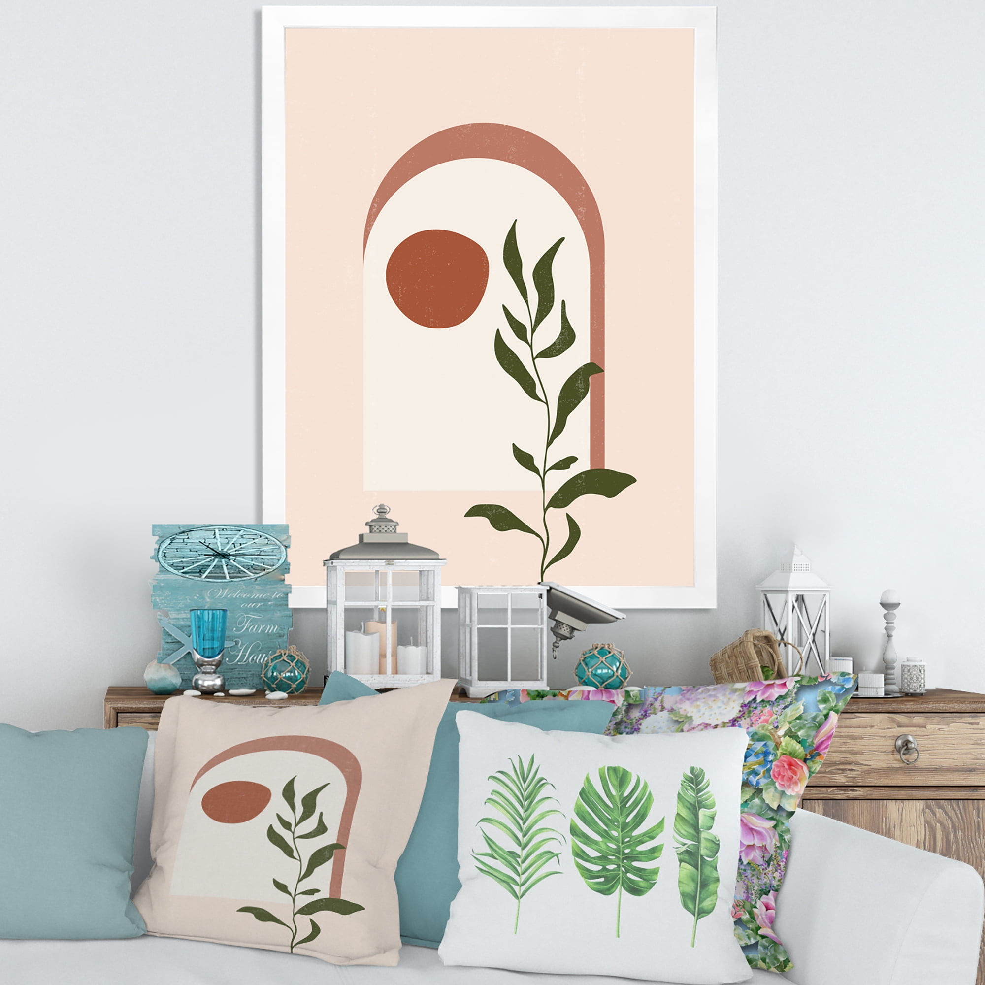 Designart 'Abstract Geometrical Leaf With Moon III' Modern Framed Art Print