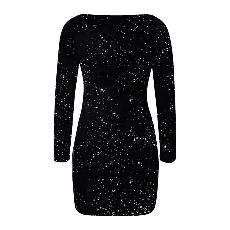 PMUYBHF Black Dresses for Women Elegant Winter Formal Dresses for Women  2024 Trendy with Sleeves Women's Sequin Party Dress Bodycon Glitter Dresses  Long Sleeve 