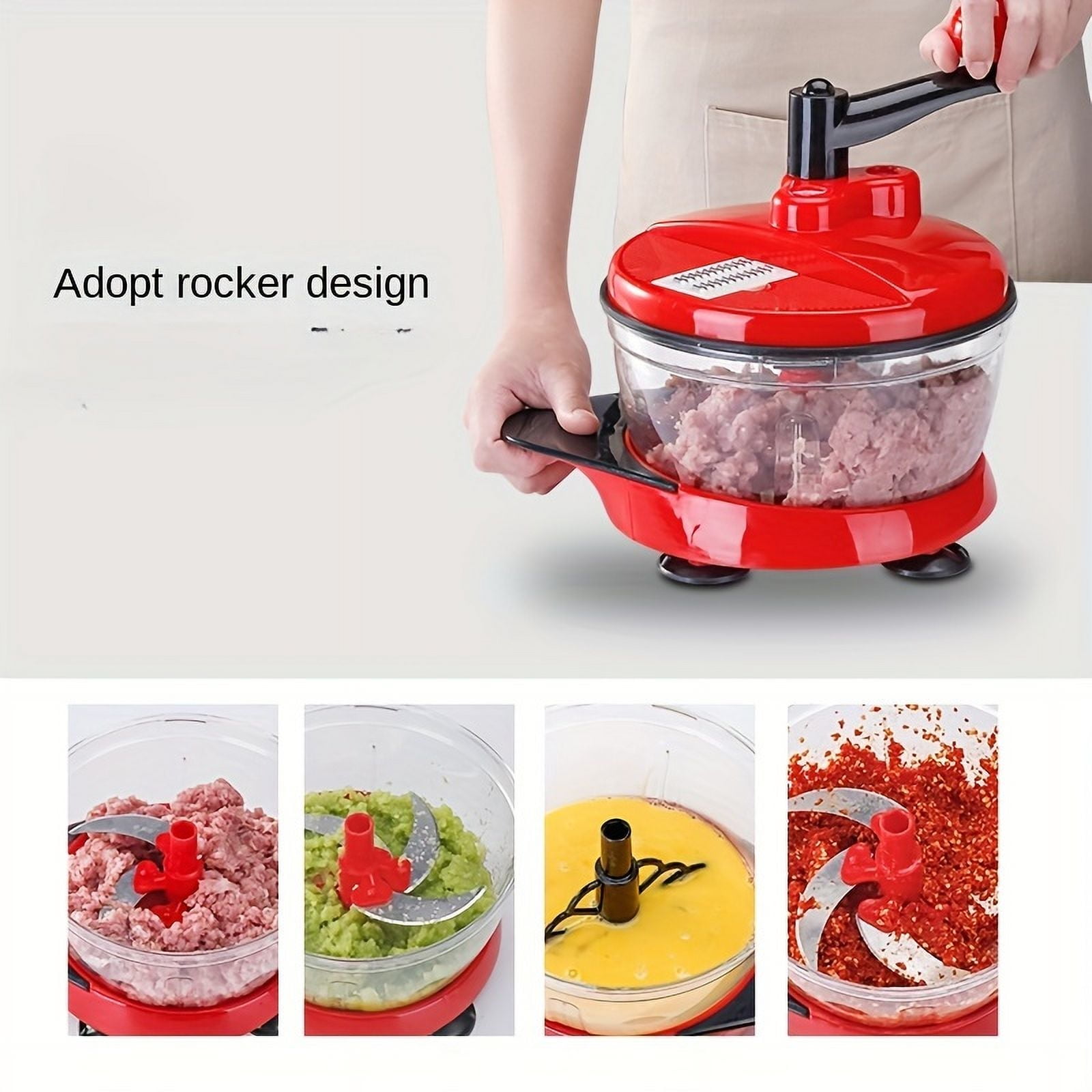 1 Pack Manual Food Processor Hand Crank Mincer Blender, Multi-Functional Without Electricity, Chopper for Vegetables Meat Fruits Nuts Herbs with Clear Container and Base