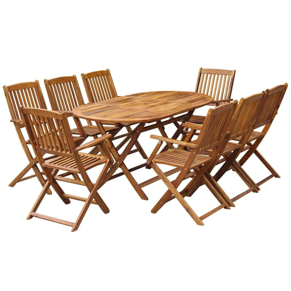Veryke 9 Piece Patio Outdoor Folding Wood Dining Furniture Set wit