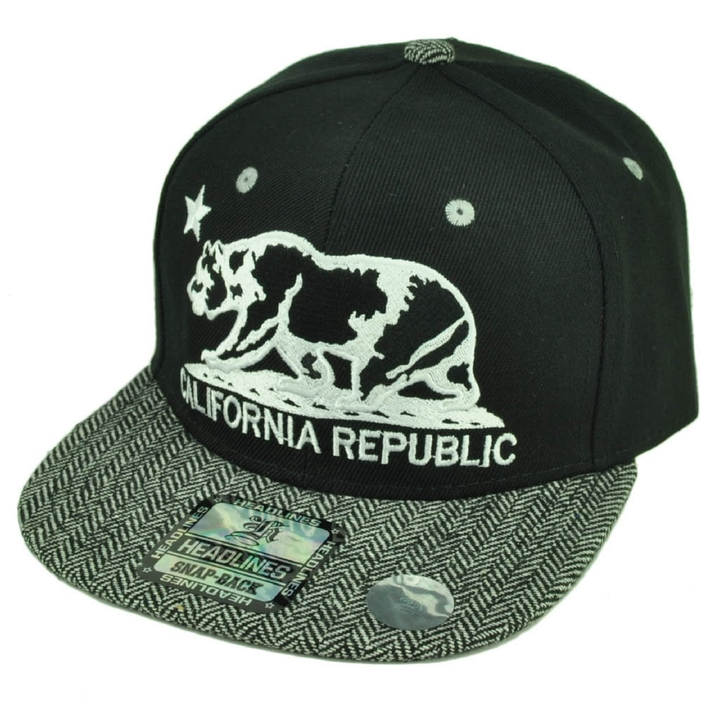 Cali California Republic Bear Logo Herringbone Pattern Hat Cap Snapback