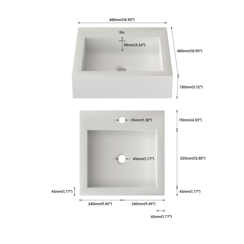 MEDUNJESS 19" Small Wall Mounted Bathroom Sink-Modern Bathroom Vanity Sink With Faucet Hole in Matte White