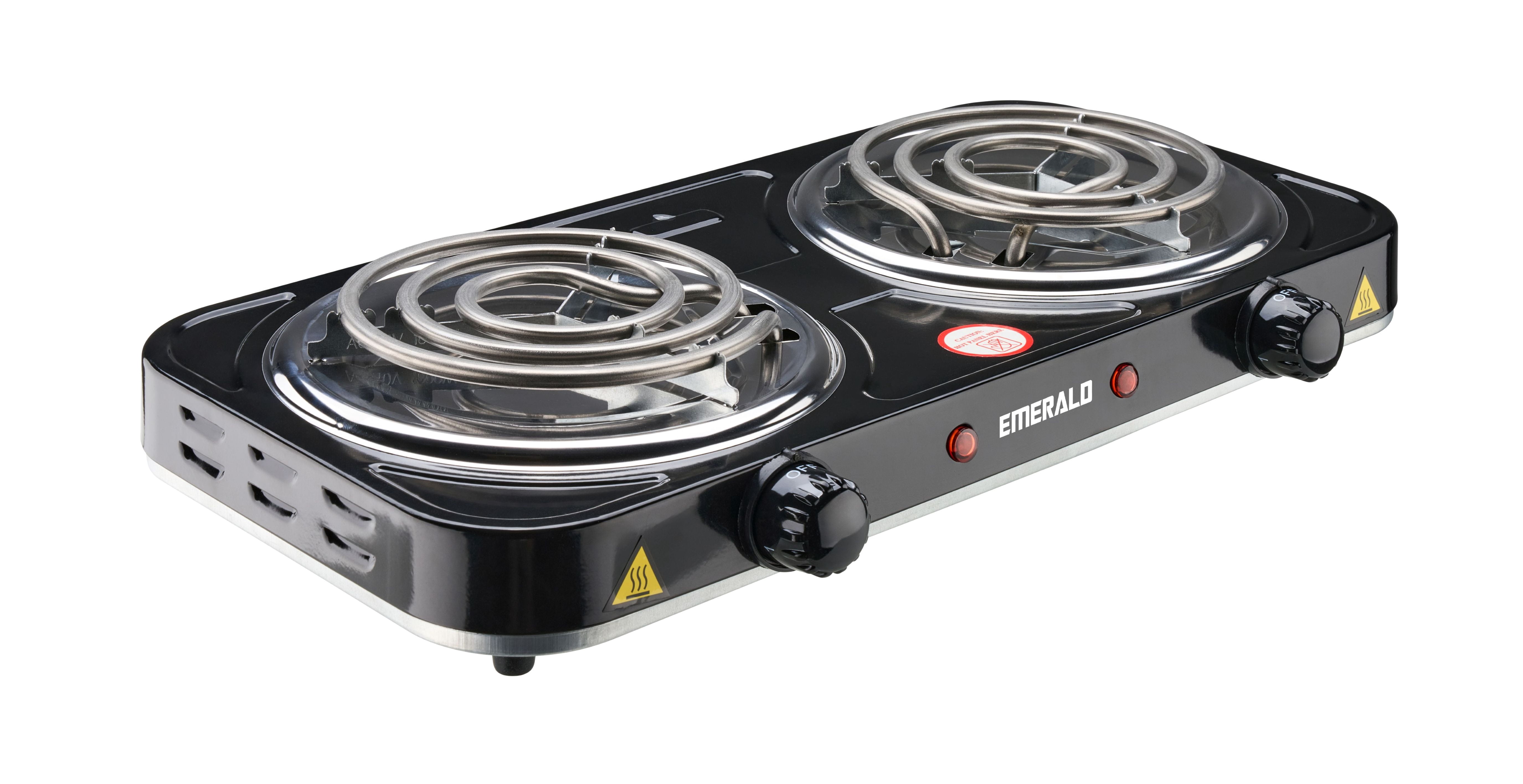 Emerald Compact & Portable, 2000W (2x1000W) Electric Double Burner 5.5" Coils Stovetop - Black