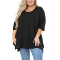 thumbnail image 2 of Fartey Plus Size Women Tunic Tops Slim Fit 3/4 Sleeve Shirts Soft Casual Summer Solid Color Crewneck Tshirts Loose Flowy Side Split Hem Blouses Black 2XL, 2 of 8