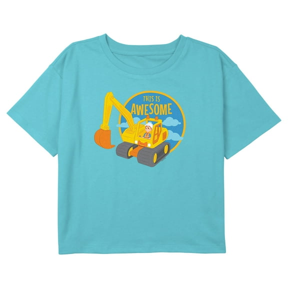Girl's Blippi This is Awesome Construction Digger Graphic Cropped T-Shirt Blue X Large