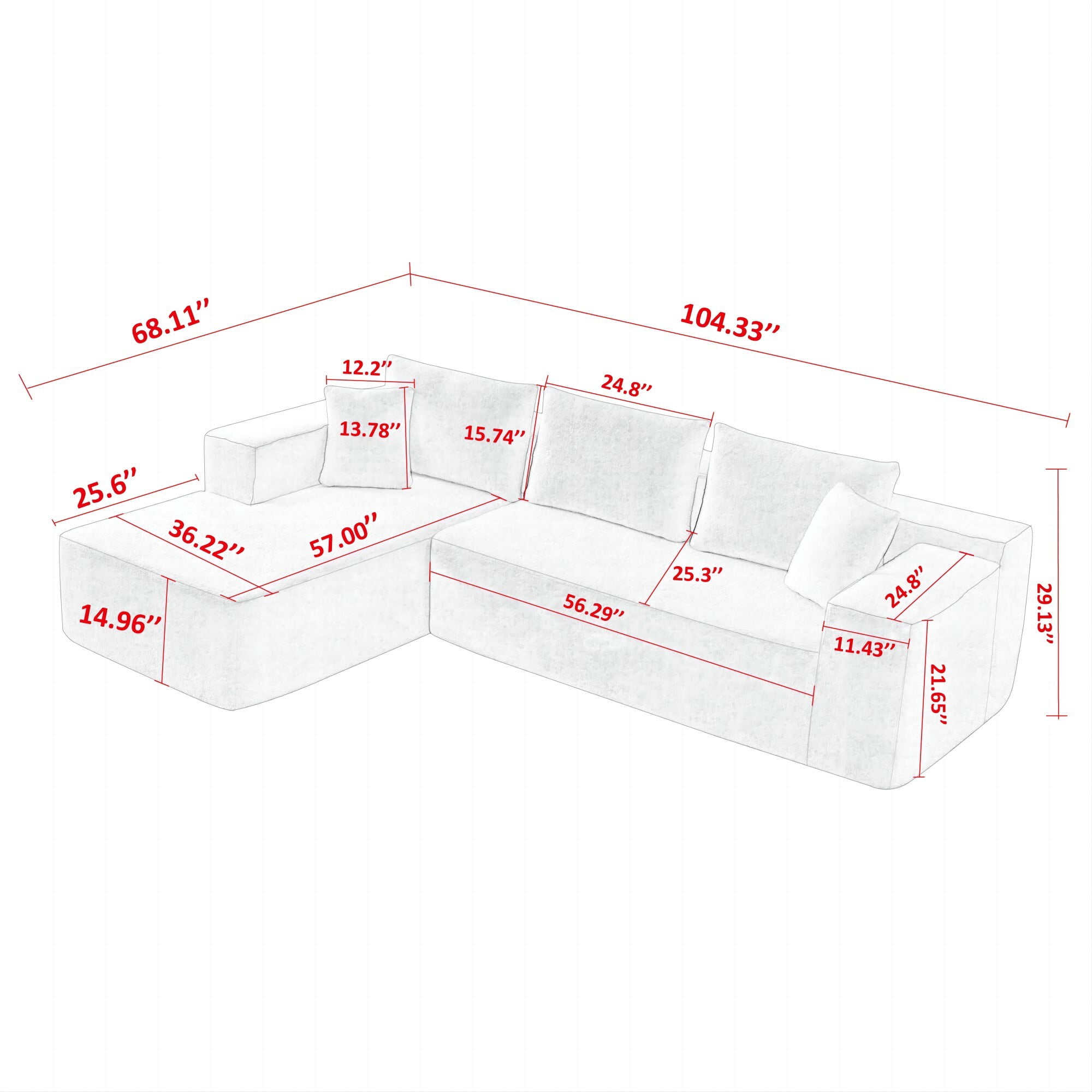 DEALTOPS 104.33" L Shaped Modular Sectional Sleeper Sofa Couch with Chaise Lounge, High Density Sponge, Beige