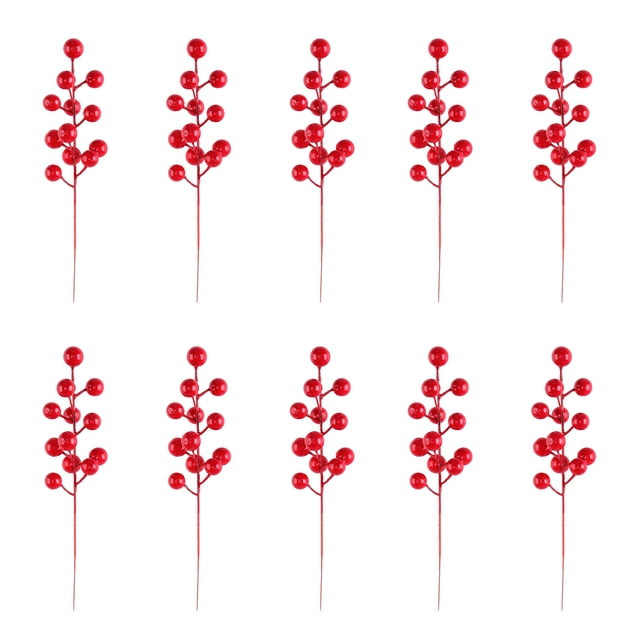Ramas de pino navideñas con bayas rojas, tallos artificiales verdes para arreglos florales en árboles, decoración para el hogar, la oficina y centros de mesa navideños