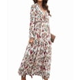 thumbnail image 2 of Womens Casual Boho Deep V Neck Long Sleeve Long Dress S, 2 of 7