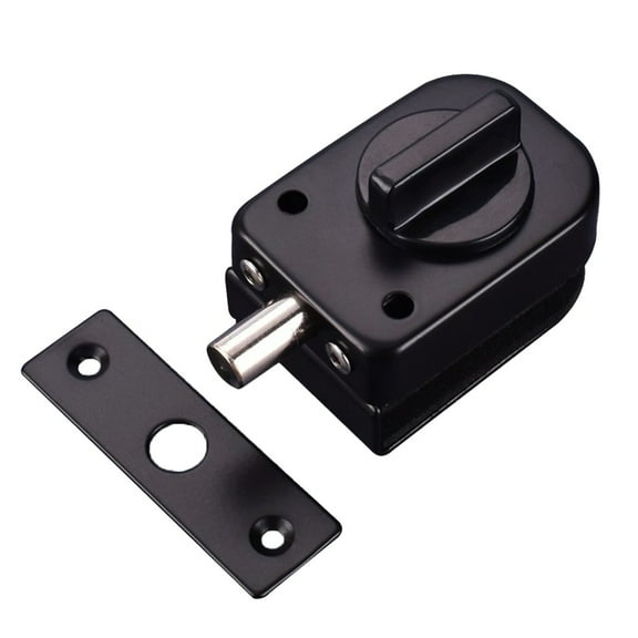 Black Glass Door Lock Stainless Steel No Punching Sliding Control Latch