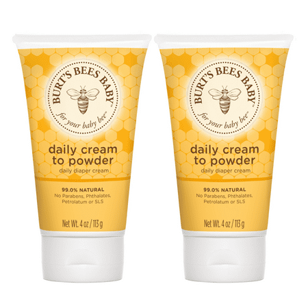 (2 pack) Burt's Bees Baby Daily Cream to Powder, Talc-Free Diaper Rash Cream - 4 oz