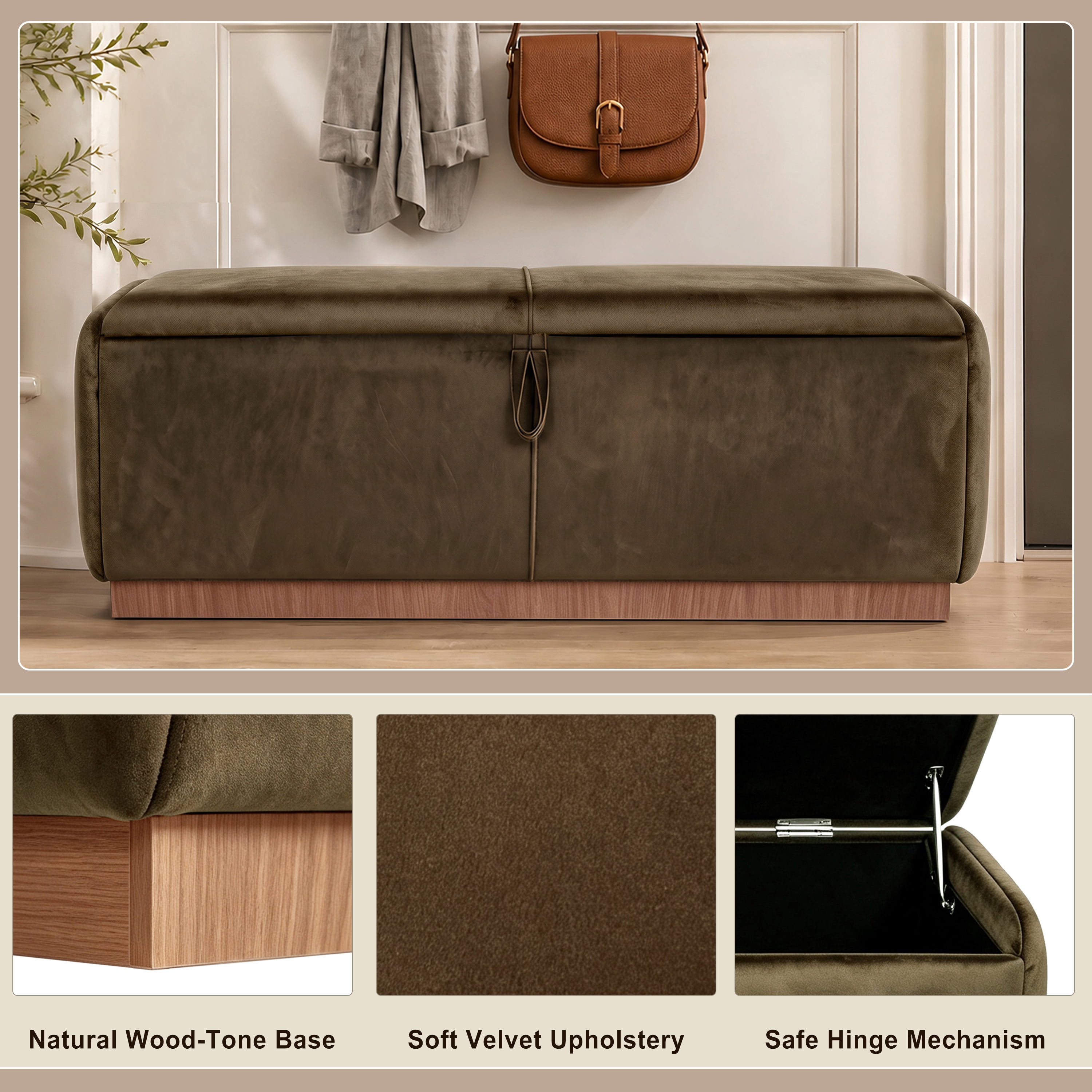 Euroco 47.2" Storage Ottoman Bench,Upholstered Footrest Entryway Bench, End of Bed Bench for Living Room Bedroom,Brown