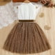 thumbnail image 4 of Vestido de Fiesta de Niñas Bordado de Manga Volante Vestido de Malla Parchada, Traje de Vacaciones Casual con Cinturón para Niños, 4 of 9