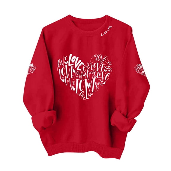 Valentines Sweatshirts for Women Love Heart Graphic Pullover Crewneck Long Sleeve Tops Valentine's Day Sweatshirt