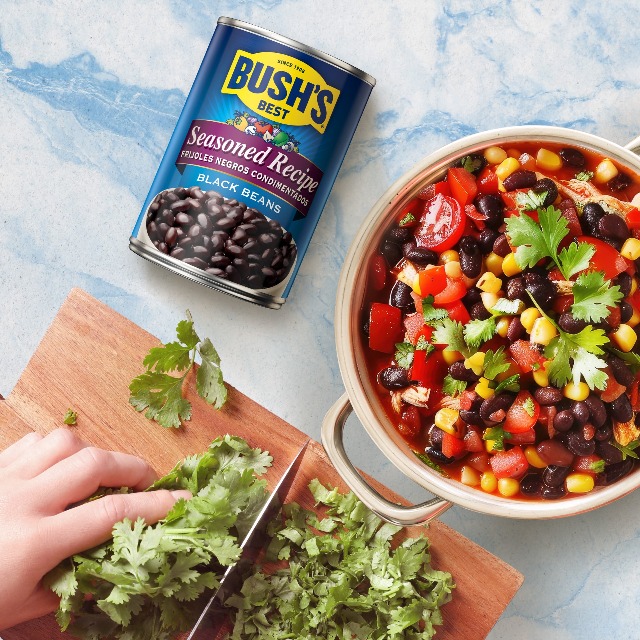 (12 pack) Bush's Seasoned Recipe Black Beans, Canned Beans, 15 oz