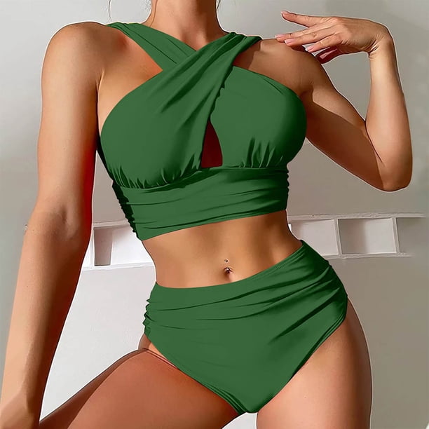 Trajes de baño tankini para mujer Conjuntos de bikini de dos piezas con tirantes y espalda descubierta de color liso a la moda para mujer Trajes de baño para mujer Trajes de baño tankini para mujer