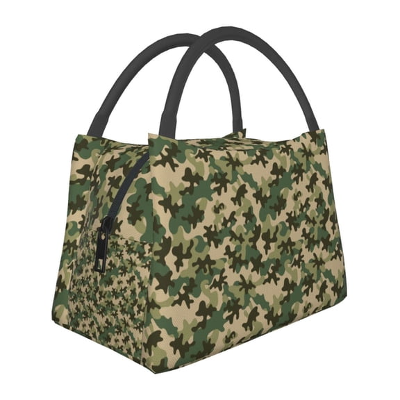 Vsdgher Camouflag Print Insulated Reusable Bags with Sturdy Zipper and Handles, Foldable Totes for Hot or Cold Food Bring or Delivery