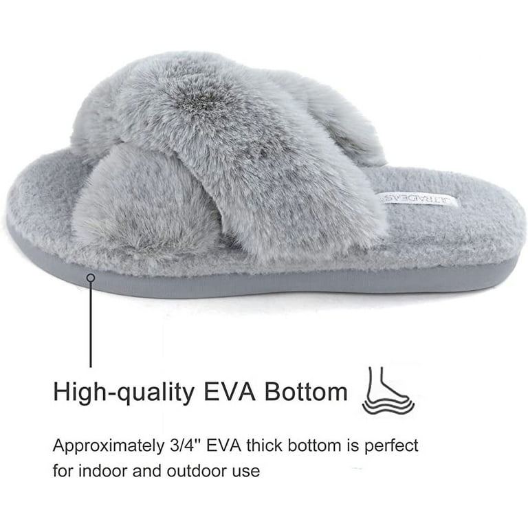 【SCENERITY】Cross slippers X Cross Band Cozy Fur Slippers Slides-Grey