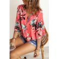 thumbnail image 3 of POGLIP Women's Orange Floral Print Button Tie Top, 3 of 6