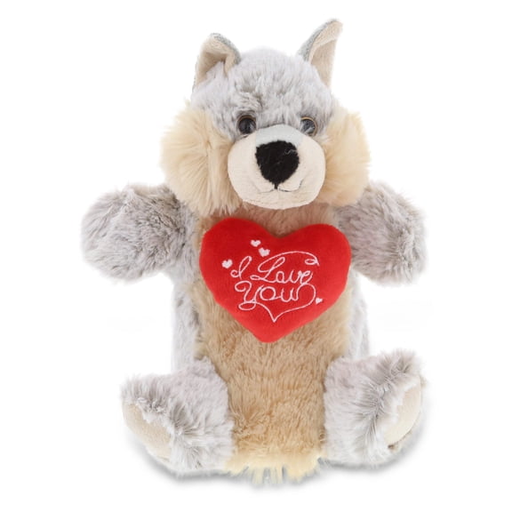 DolliBu I Love You Shirt Wolf Plush Hand Puppet 9 inches