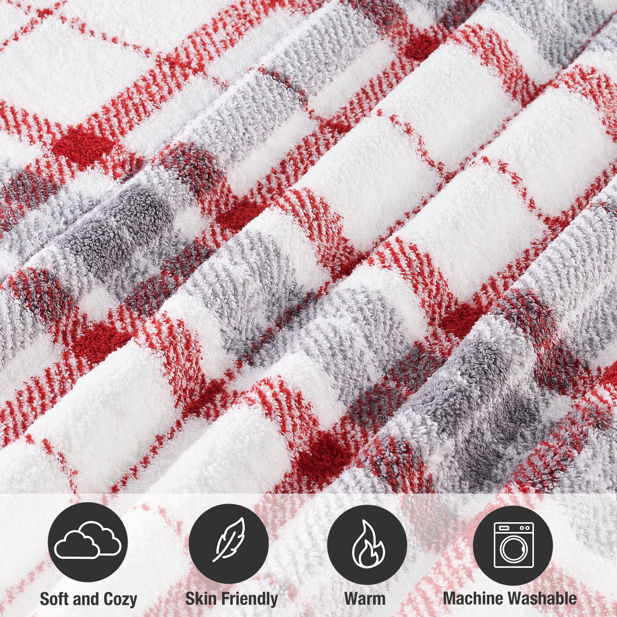 CBCHome Reversible Soft Sherpa Throw Blanket - Cute and Cozy Thick Throw for Couch, Warm Gifts for Women (Red Plaid, 50" x60")