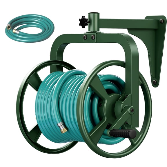 Artibear Wall Mount Garden Hose Reel, Metal Storage Holds 125ft 5/8" Hose W/3.9ft Leader Hose,Green