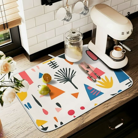 

Yayeee Drying Mat for Kitchen Counter Dishes Microfiber Coffee Decorative Pad Beige Geometric
