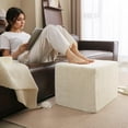 thumbnail image 3 of Square Stuffed Pouf Ottoman, Plush Poufs with Foam Chunk Filling, Foot Rest Stool for Living Room, Cream, 3 of 9