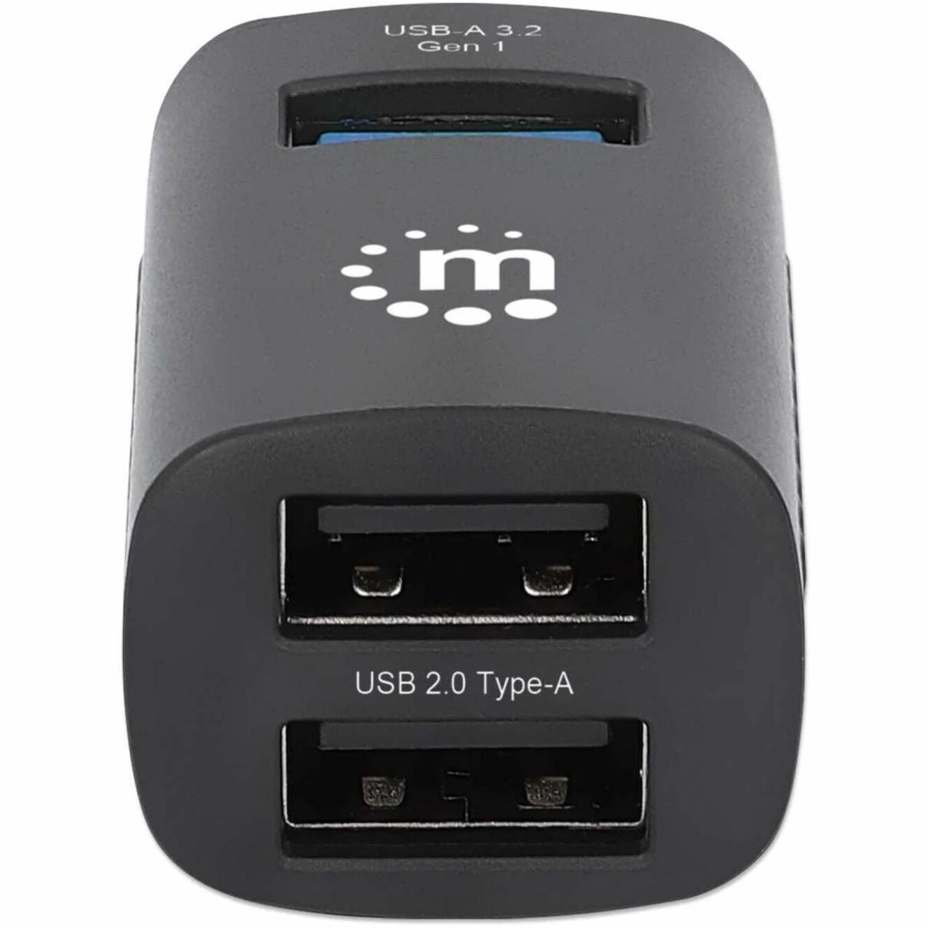 USB-C 3-Port Hub, ULTRA COMPACT, 3x USB-A Ports (1x 5 Gbps USB 3.2 Gen1 aka USB 3.0, 3 x 480 Mbps USB 2.0), External Power Supply Not Needed, Universal for all devices, SuperSpeed USB, Black, Three