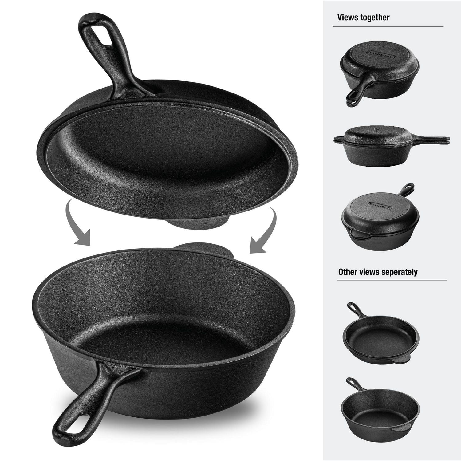 Granitestone Ensemble de Cuisson 2-en-1 en Fonte – Poêlon Robuste de 3 L Pré-assaisonné avec Couvercle Poêle de 10 po