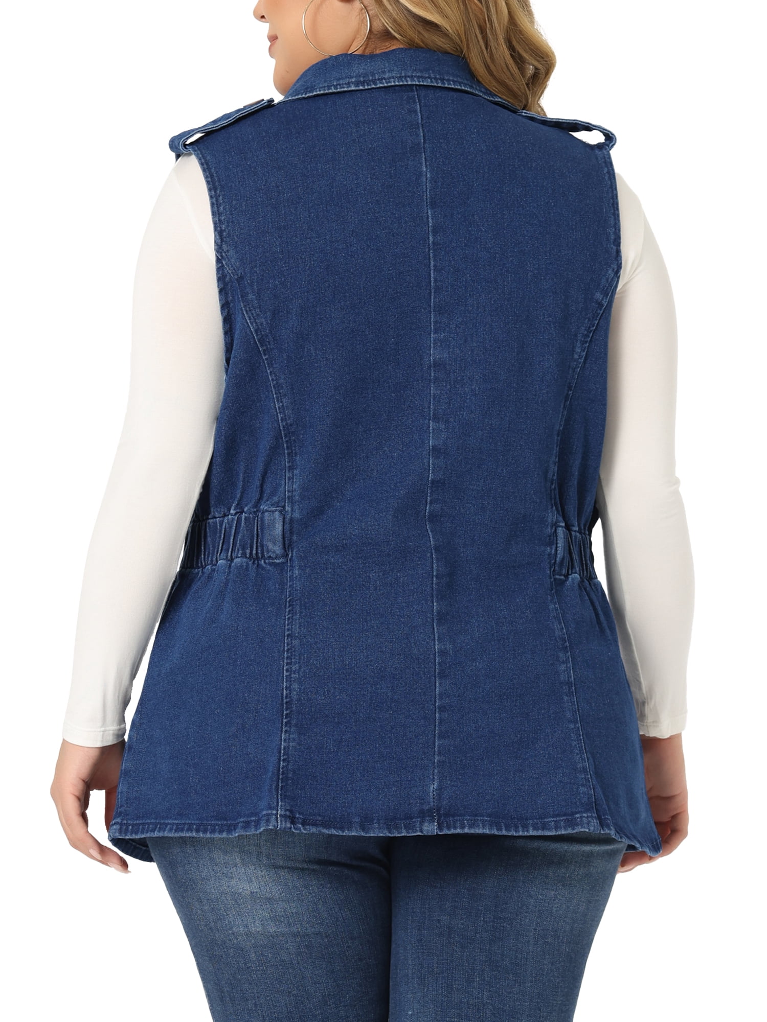 DARING DIVA Women's Plus Size Sleeveless Lapel Button Elastic Waist Jackets 3X Dark Blue