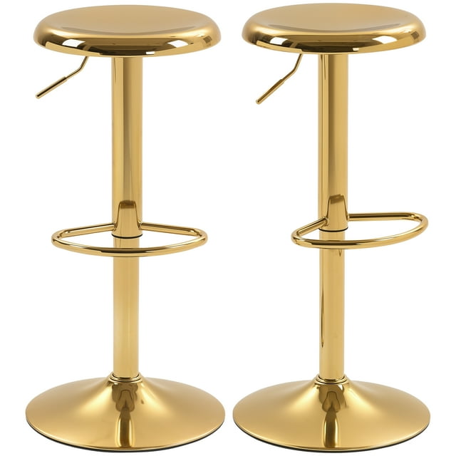 HOMCOM Steel Bar Stools Set of 2, Adjustable Breakfast Barstools, Gold